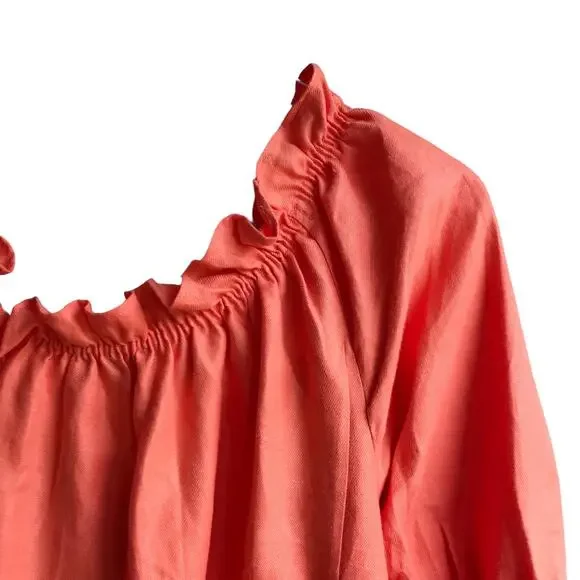 Paris Susan Sutherland Linen Blouse XL Coral Embroidered - Picture 9 of 16